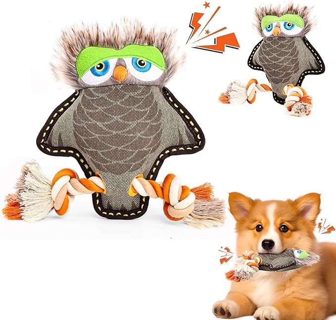 Tough Durable Squeaky Dog Toys for Aggressive chewers Interactive to Keep Them Busy, Funny Cute Plush Dogs Toy for Small Medium Large Breed Chewer Best Cute Birthday Gift (New Owl)