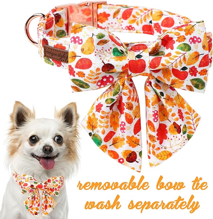 Unique Style Paws Thanksgiving Day Collar with Bowtie Fruit Leaf Flower Fruit Durable Cute Cotton Dog Collars for Small Medium Large Dogs