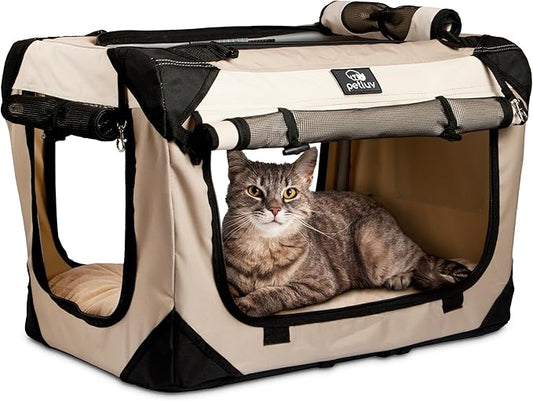 Soft-Sided Cat & Dog Pet Carrier, Large 24"x16"x16", Fits Large Cat, 2 Cats, or Medium Dog Comfortably, Great for Travel & Vet Visits, Privacy Windows, Removable Bed, Locking Zippers, Folds Flat