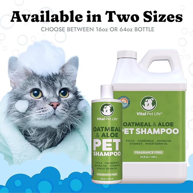 Dog Shampoo with Oatmeal, Aloe Vera, Chamomile, Jojoba Oil, Vitamin E - Natural Ingredients, Helps Allergies Dry Coats & Itchy Sensitive Skin, No Parabens or Artificial Dyes, 64 oz