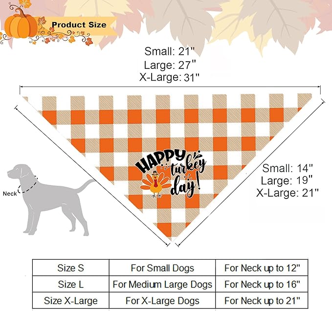 ADOGGYGO Thanksgiving Dog Bandana Fall Autumn Pet Bandana Reversible Triangle Bibs Scarf Accessories for Medium Large Dogs Pets (Large, Thanksgiving)