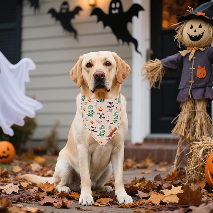 ADOGGYGO Halloween Dog Bandanas, Ghost Pumpkin Dinosaur Pet Scarf, Multi Size, Halloween Bandanas Costumes for Extra Large Dogs (X-Large)