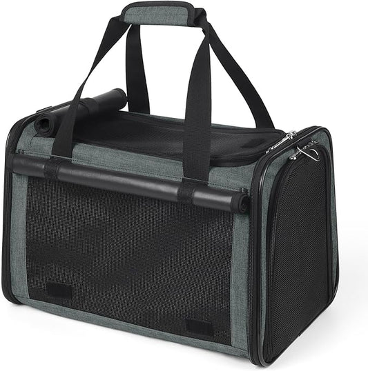 YUDODO 25 lbs Lightproof Soft Sided Pet Carrier for Large Cat & Small Dog Airline Approved Travel Puppy Carrier with Side Pockets & Reflective Mesh, Foldable Portable for Outdoor Car Grey Green