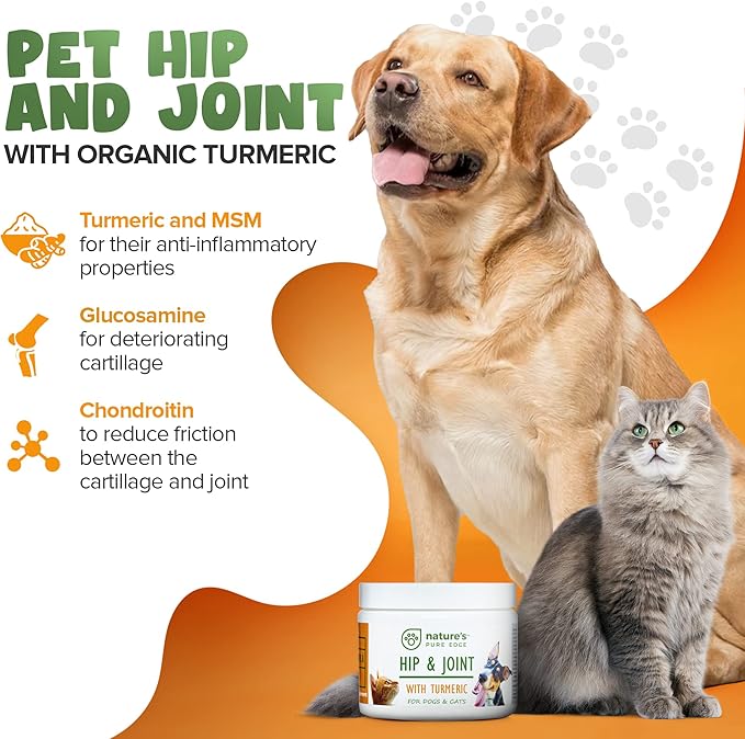Nature's Pure Edge Dog & Cat Hip + Joint Powder Supplement – Extra Strength Glucosamine & Chondroitin for Dogs (Senior Friendly) | Arthritis & Joint Pain Relief | 170 g