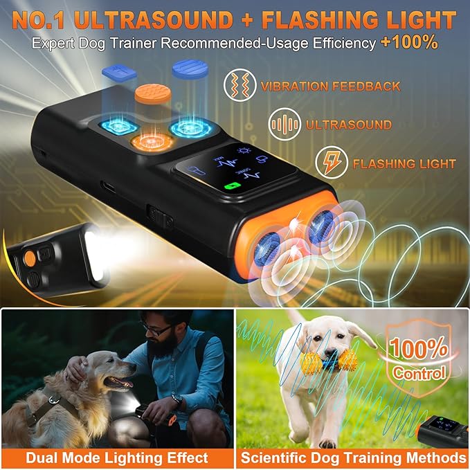 2025 U.S. Design - Bark Shield for Dogs [200% Frequency Modulated Ultrasound - German Control Chip] [100% Safe] 1-Second Activation, Dog Bark Deterrent Devices for Indoor and Outdoor Use (Orange)
