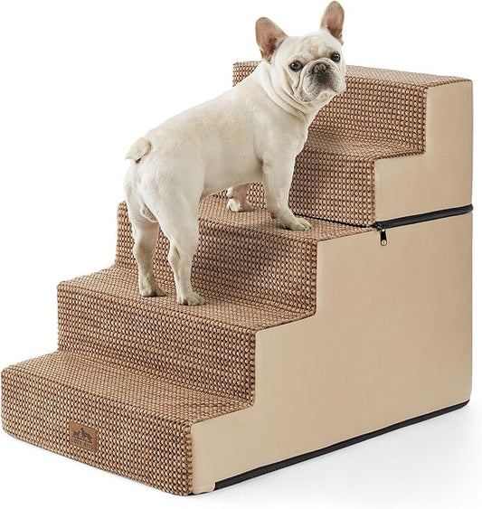Dog Stairs for Small Dogs, 5 Tier Removable Wider Pet Stairs for Couch and Bed, 23.6" H Non-Slip Dog Steps for Puppies and Old Cats with Support Board, 19.7x29.5x23.6 inch, Light Brown