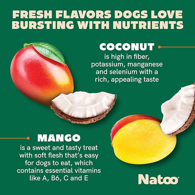 NATOO Biscuits for Small Dogs - Crunchy Treats Coconut & Mango – Healthy Natural Dog Biscuits, Rich in Omega 6, Prebiotics & Fibers, Antioxidants for Immunity (Puppies, 8 oz)