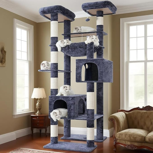 Hey-brother Tall Cat Tree Tower, Heavy Duty Scratching Posts with Large Platforms, Cozy Condos, Big Hammock, Toy Balls, Multi-Level Furniture for Indoor Adult Cats, 80.7 Inches, Smoky Gray MPJ039G