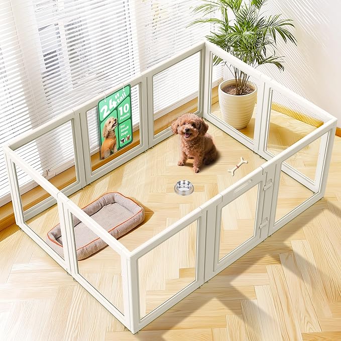 FXW AuraSpace Acrylic Indoor Dog Playpen for Puppies and Small Dogs, 24 Inch, 10 Panels, White
