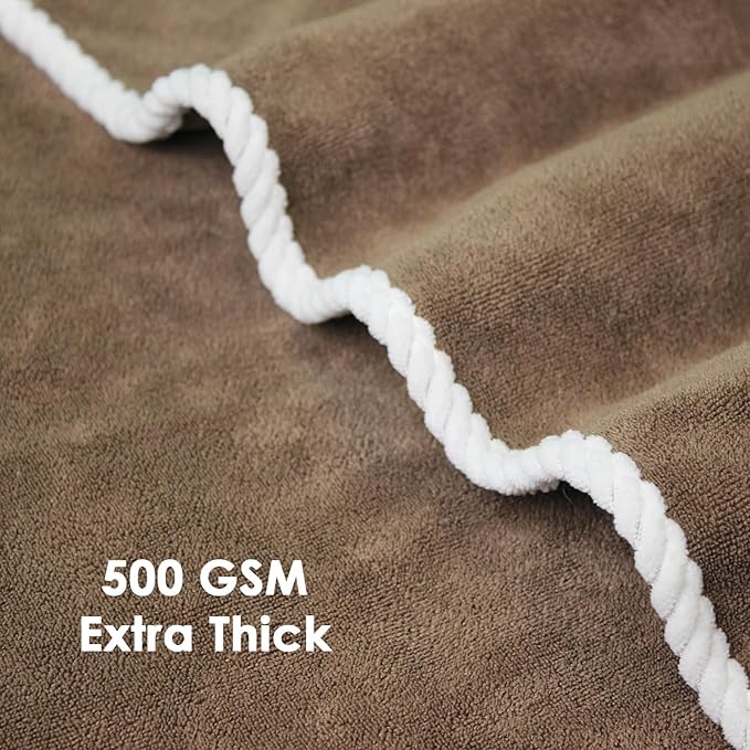 Dog Towel - Absorbent Soft Microfiber Towels for Drying Dogs Extra Large, Large, Medium, Small - Pet Bath, Grooming Towels - Adjustable Snaps (Brown, 56"x28")