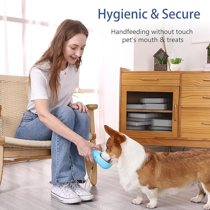 Colorday Handheld Dog Treat Dispenser Built-in Clicker & Treat Pouch, Slow Feeder for Puppy Training Walking Hiking Traveling (6.7 OZ, Blue)