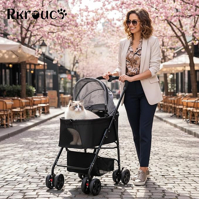 3 in 1 Dog Strollers 4 Wheels Folding Pet Stroller with Detachable Carrier Multifunction Portable Dogs Travel Carriers for Medium Small Puppy Kittens(Deep Black)