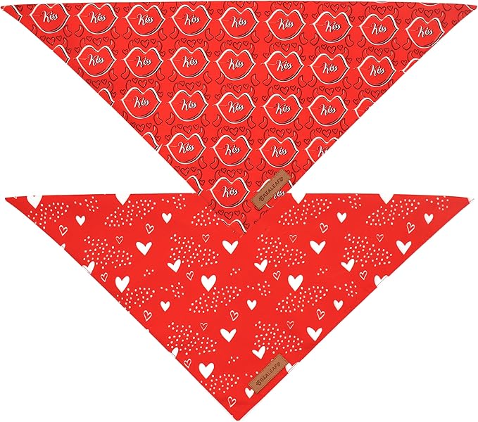 Realeaf Valentine's Day Dog Bandanas 2 Pack, Reversible Heart Dog Scarf for Boy and Girl, Premium Durable Fabric, Holiday Love Bandana for Large and Extra Large Dogs Pets (X-Large)
