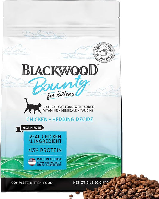 Blackwood Bounty Dry Cat Food, Kitten Formula, Chicken & Herring Recipe, 2 Pound Bag, High Protein, Grain Free