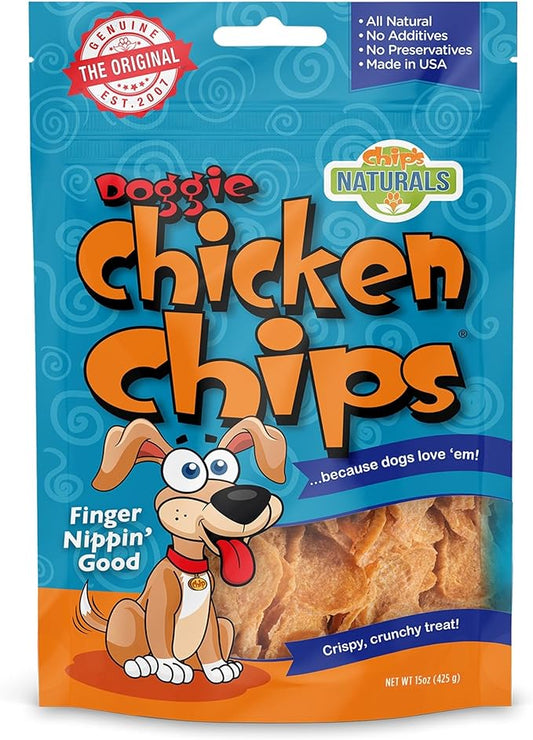 Chip's Naturals Doggie Chicken Chips Large 15 oz All Natural High Protein Low Calorie Healthy Dog Treats, Grain Free Gluten Free USDA Inspected & Approved Chicken Treat for Dogs, Pet Supplies