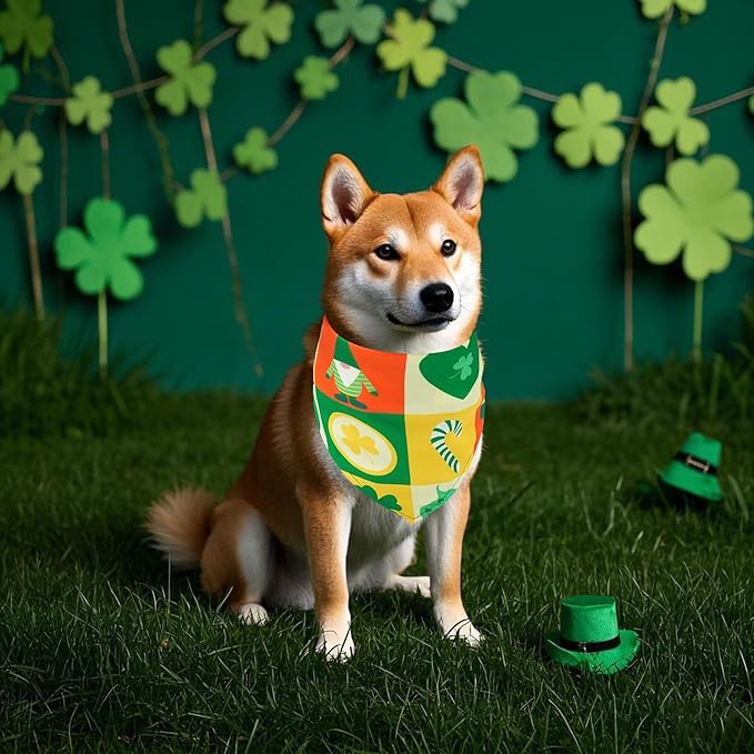 St. Patricks Day Dog Bandanas for Medium Dog Breed 7 Pcs Small Dog Bandanas Hemming Seam Edge Adjustable Dogs Scarves Grooming M
