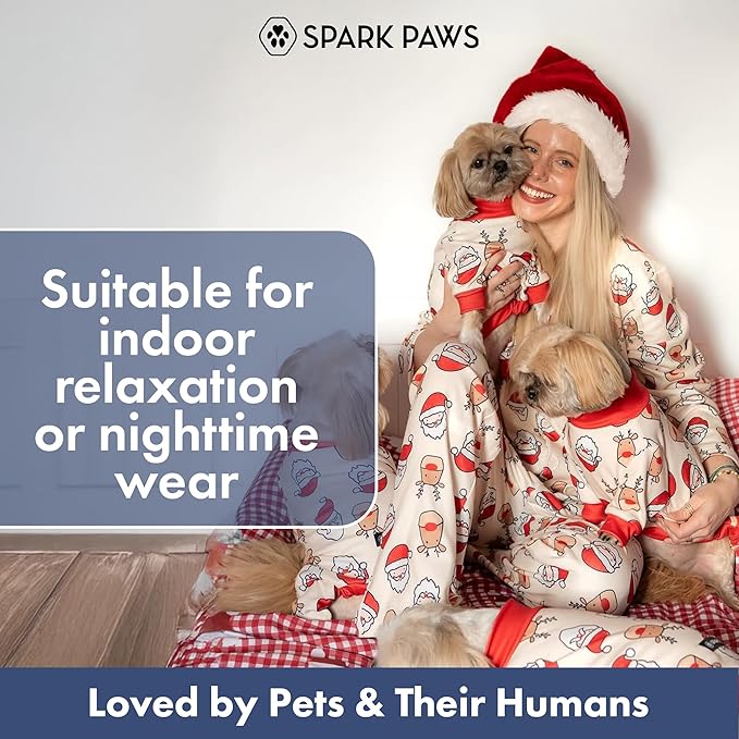 Spark Paws Dog Christmas Pajama, Dog Recovery Suit Male, Onesie, Ultra-Soft and 4-Way Stretch, for Small Medium and Large Breeds - Santa and Rudolph - S