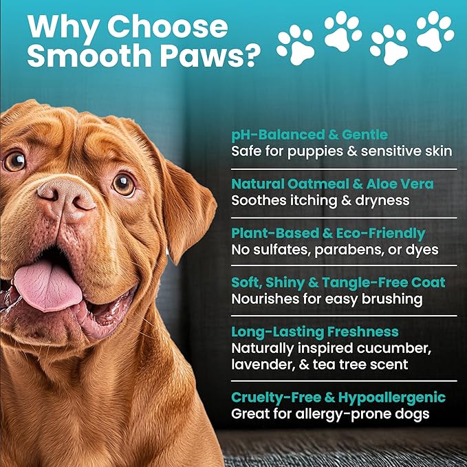 2-in-1 Natural Dog Shampoo & Conditioner – pH-Balanced for Dogs & Puppies | Gentle Oatmeal & Aloe Vera Formula for Sensitive Skin | Spiced Cucumber, Lavender & Tea Tree Scent | 16.9 oz | Smooth Paws
