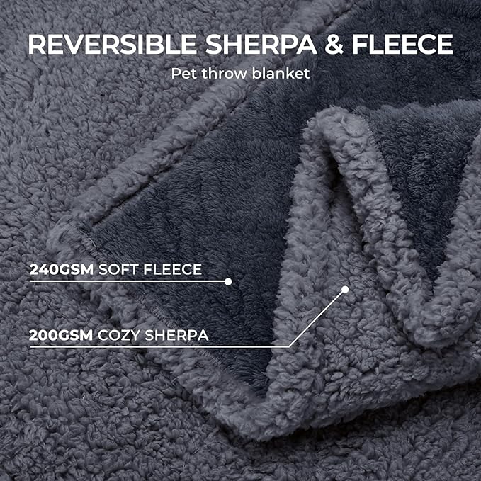 Waterproof Pet Blanket, Liquid Pee Proof Dog Blankets for Sofa Bed Couch, Reversible Sherpa Fleece Furniture Protector Cover for Small Medium Large Dogs Cats,Dark Grey Large（65" x 57"）