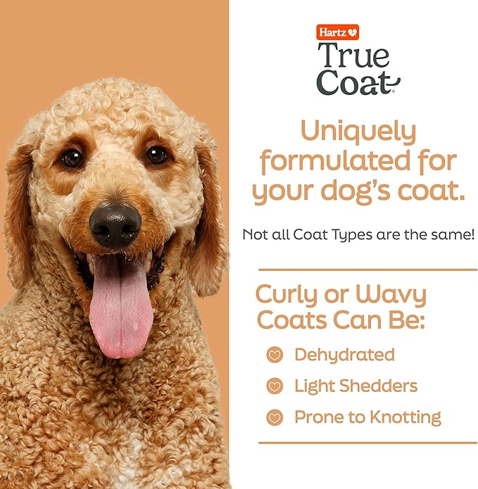 New! Hartz True Coat Curly or Wavy Coat Specific Dog Shampoo, Detangles & Conditions with Oat Milk, Coconut Oil & Shea Butter
