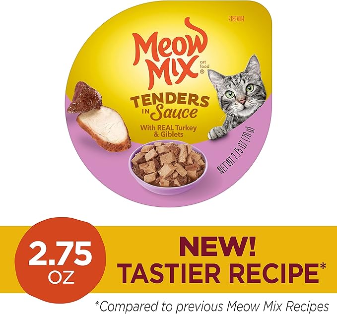Meow Mix Tenders in Sauce Wet Cat Food, Turkey & Giblets, 2.75 Ounce Cup (Pack of 12)