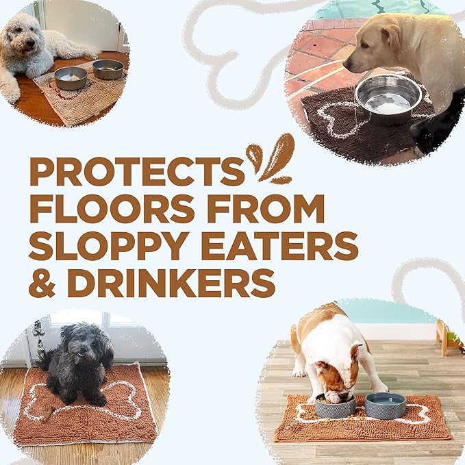 Soggy Doggy Slopmat - Water Absorbing Door Mat for Food and Water - Microfiber Chenille Rug for Muddy Paws and Messy Eaters - Machine Washable (Caramel Brown/Oatmeal Bone, 18” x 24″)