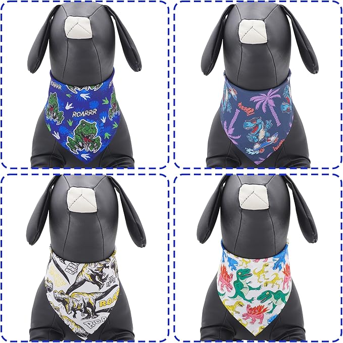7 PCS Dinosaurs Dog Bandanas for Large Dogs Breed Sewing Hemming Dog Bandana Print One Side XL Drool Bibs Party Grooming L