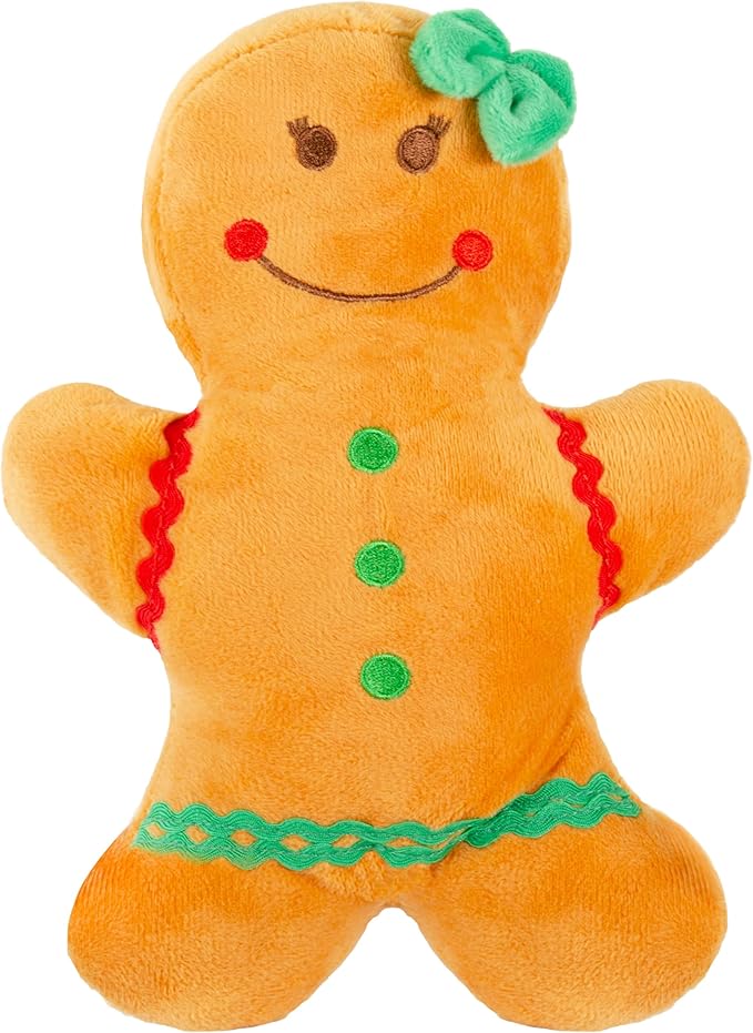 Holiday Plush Pet Toy Fun for Christmas Designs with Squeaker Dog Chew Toy (9" Gingerbread 2 Pcs)