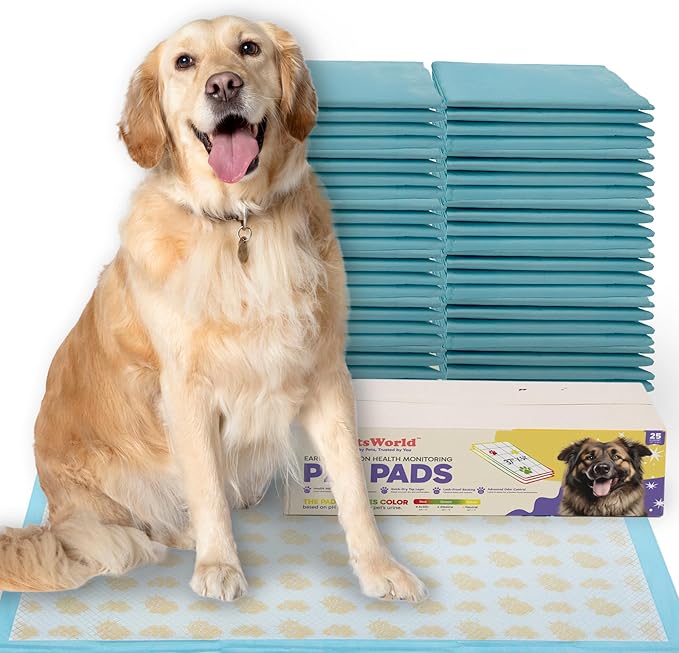 PETSWORLD Health Monitoring Dog Pee Pads – 37x54 Inch, 25 Count 3XL Color-Changing Potty Pads | Detects Health Issues | Leak-Proof, Ultra Absorbent, Odor Control