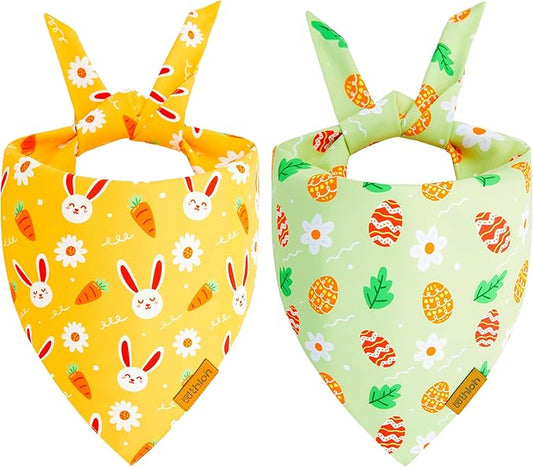 Easter Dog Bandanas 2 Pack - Pet Scarf for Boy and Girl, Spring Pet Accessory, Reversible Holiday Bandana for Small Dogs (Small)
