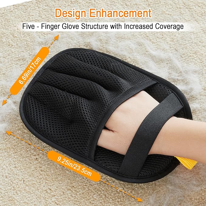 Pet Hair Removal Glove, Electrostatic Hair Remover for Dogs and Cats, Upgraded Five-Finger Reusable and Washable Pet Hair Removal Tool, Pet Hair Gloves for Laundry, Couch, Carpet, Car Seat and Bed