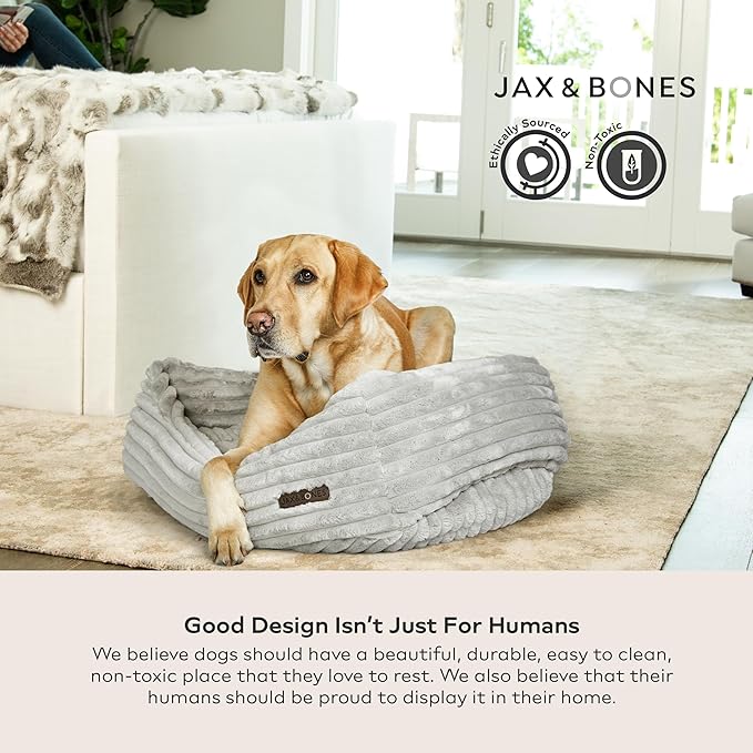 Jax & Bones Dog Napper - Luna Grey Machine Washable Bed for Dogs - Extra Heavy Duty Bolstered Sides - Small Grey Dog Mat | 24 x 21 Inches