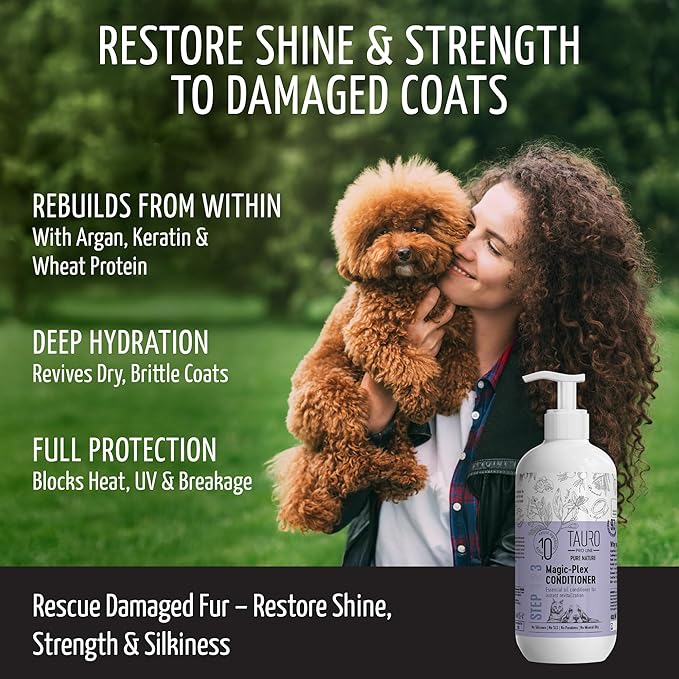 Tauro Pro Line Moisturizing Dog Conditioner Detangler - Pet Conditioner for Dogs, Safe for Cats & Puppy Sensitive Dry Skin & Damage Fur (Magic Plex 13.5 Fl Oz)