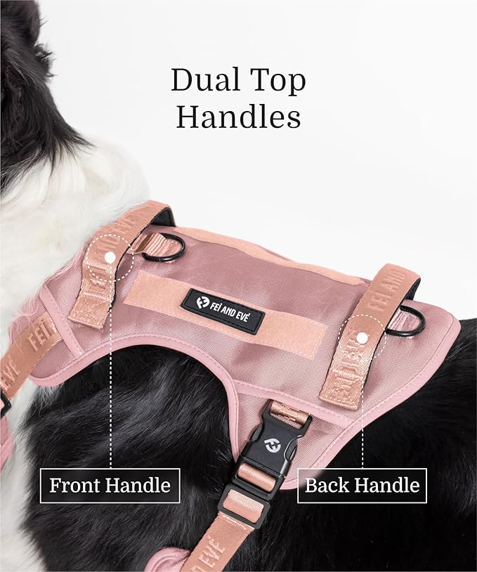 2025 New Edition, Fei & Eve Classic Dog Harness - Quick-Release Buckles | 3-Point No-Pull Control | Heavy-Duty 900D Nylon | Dual Safety Handles | Breathable Mesh | Adjustable Fit | Medium,Pink