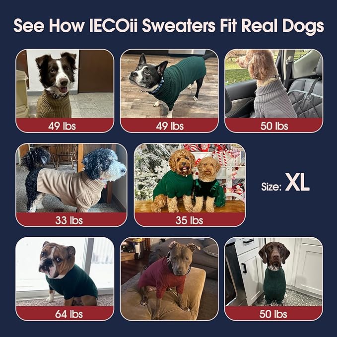 IECOii XL Dog Sweater,Winter Doggy Clothes for Large Dogs Girl Boy,Warm Pullover Xmas Dog Sweater Turtleneck,Lightweight & Good Stretch for Active Dogs Like Beagle,Border Collie (Burgundy,XLarge)