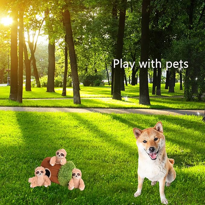 Interactive Squeaky Dog Toys Plush Sloth Dog Toy, Stuffing Woodland Friends Burrow, Squeaky Plush Dog Toy for Small Medium Large Dogs (Small)