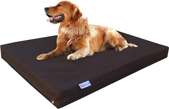 Dogbed4less XL Orthopedic Gel Cooling Memory Foam Dog Bed for Large Pet, Waterproof Liner and 1680 Nylon Brown External Cover, 47X29X4 Inches (Fit 48X30 Crate)