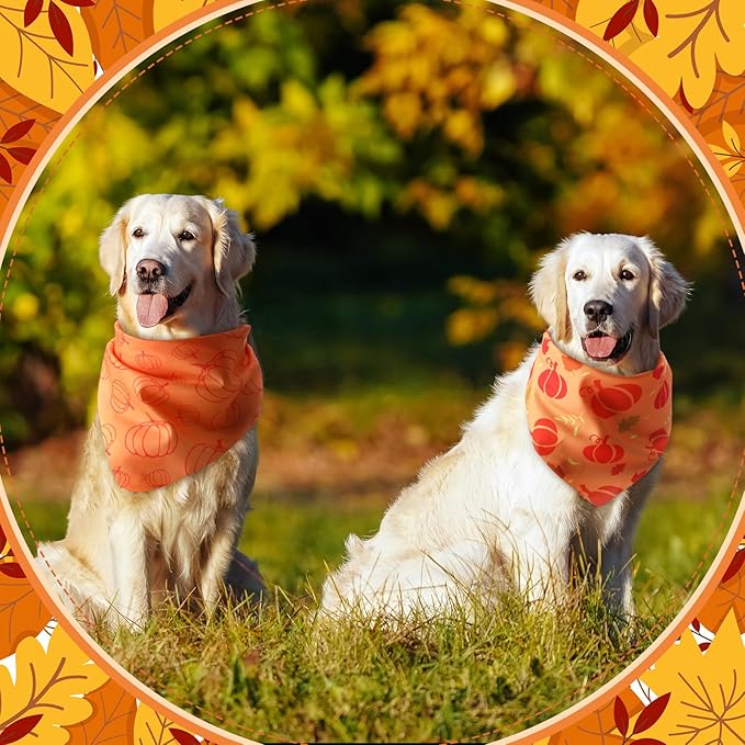 Chunful 60 Pcs Thanksgiving Fall Bandanas for Dogs Autumn Maple Leaf Pumpkin Patterns Soft Bibs Adjustable Triangle Doggie Scarf for Small Medium Large Pet Costume(31.5 x 21.7 x 21.7 Inch)
