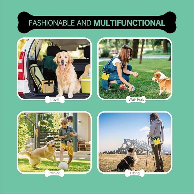 Sharmila Dog Treat Pouch - Large Capacity Storage & Multi-Pocket Design, Waterproof Training Treat Pouch Constructed from High-Density Oxford Fabric for Pet Training, Dog Walking, Hiking (Yellow)