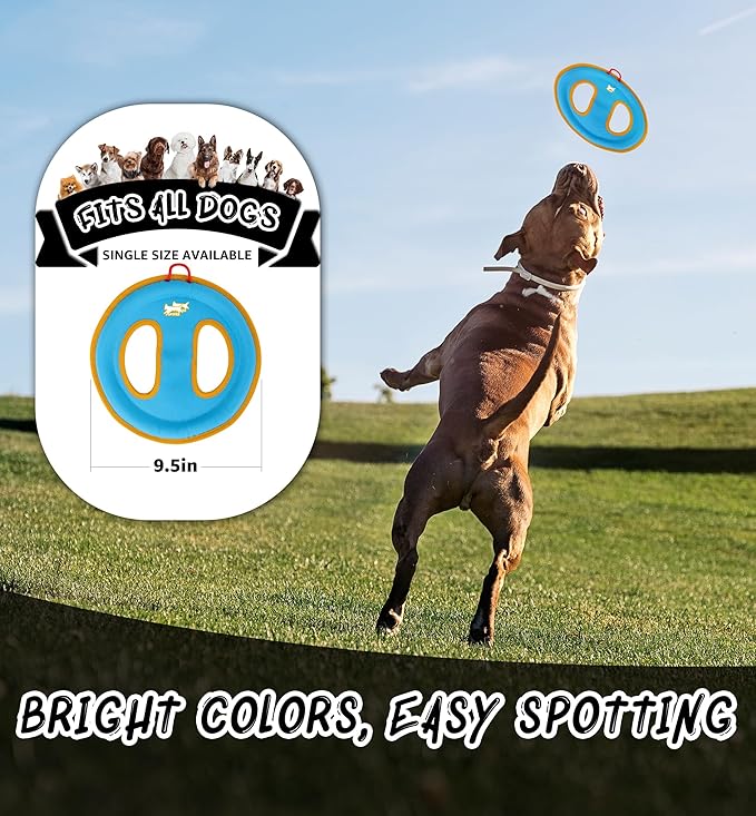 Dog Flying Disc Dog Flyer Toy for Fetch, Durable Nylon 9.5" Diameter with Soft and Thick Edges, Gentle on Teeth & Gums, Lightweight & Water Floating, Outdoor Play for All Breeds (C-Blue/Orange)