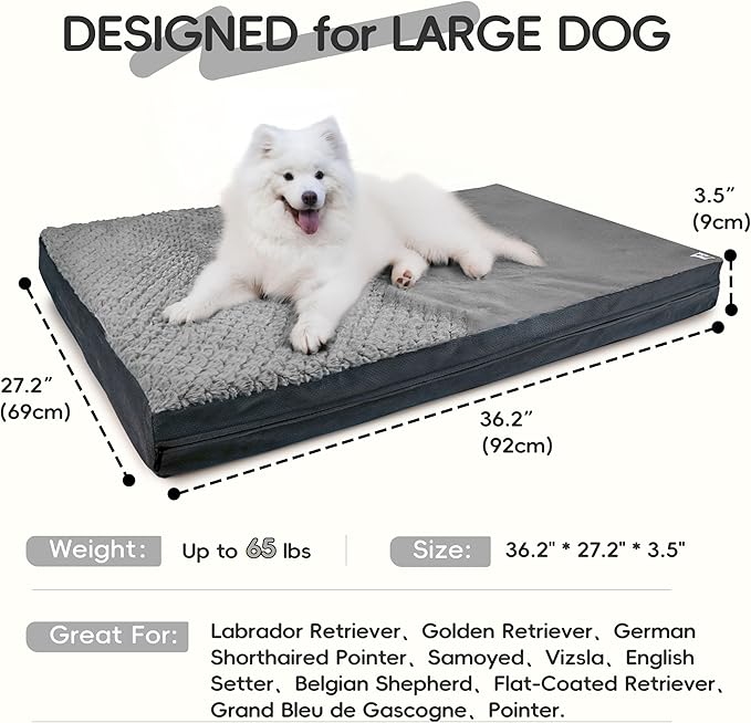 Sytopia Washable 36" Dog Bed for Large Dogs – Double-Sided Plush, Waterproof, Removable Cover, Thick Orthopedic Support, Durable Multi- Size Comfort Clearance Indoor Flat Dog Bed