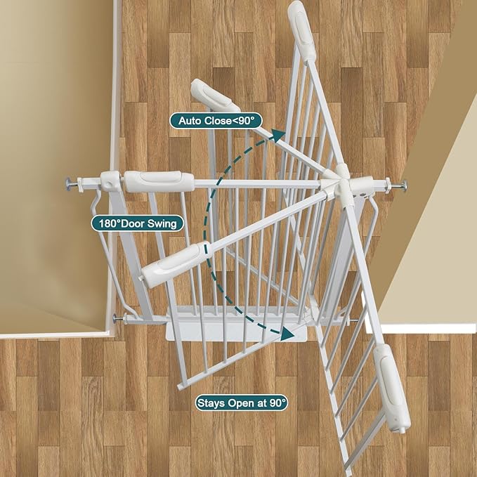 Extra Wide Baby Gate Tension Indoor Safety Gates White Metal Large Pressure Mounted Pet Gate Walk Through Long Safety Dog Gate for The House Doorways Stairs (66.93"-71.65"/170-182CM, White)