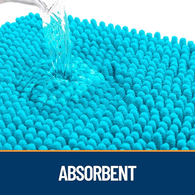 OLANLY Dog Door Mat for Muddy Paws 24x16, Absorbs Moisture and Dirt, Absorbent Non-Slip Washable Doormat, Quick Dry Chenille Mud Mat for Dogs, Entry Indoor Entryway Carpet for Inside Floor, Aqua Blue