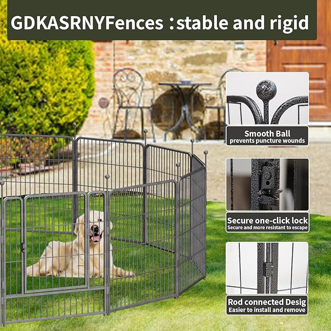 Dog Playpen,32/40/45 Inch Height in Heavy Duty, Folding Indoor Outdoor Anti-Rust Dog Exercise Fence, Portable Pet Playpen with Door for Large Medium Small Dogs and Pet (40 Panels, 32 Inch) Silver