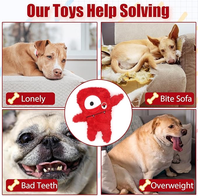 Squeaky Dog Toy, Plush Stuffed Dog Toy Keep Them Busy Tug of War Dog Chew Toy for Small Medium Large Dogs (Red)