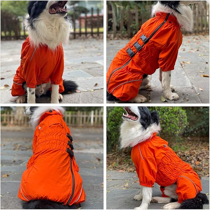 Dogs Waterproof Jacket, Lightweight Waterproof Jacket Reflective Safety Dog Raincoat Windproof Snow-Proof Dog Vest for Small Medium Large Dogs Orange 5XL