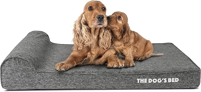The Dog’s Bed Orthopedic Headrest Dog Bed, Large Grey Linen, Memory Foam, Pain Relief for Arthritis, Hip & Elbow Dysplasia, Post Surgery, Lameness, Waterproof Washable Cover