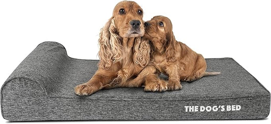 The Dog’s Bed Orthopedic Headrest Dog Bed, Large Grey Linen, Memory Foam, Pain Relief for Arthritis, Hip & Elbow Dysplasia, Post Surgery, Lameness, Waterproof Washable Cover