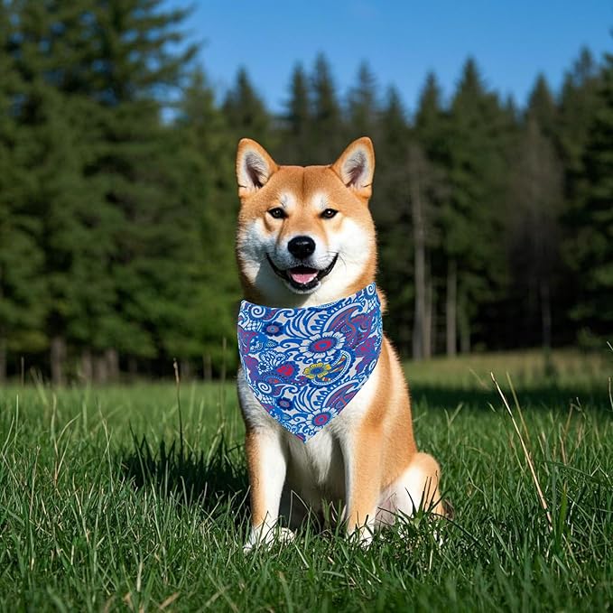7 PCS Small Dog Bandanas Paisley Hemming Seam Edge Dog Bandana for Medium Dogs Cats Large Scarfs Party Grooming M
