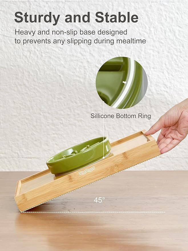 Ceramic Maze Dog Slow Feeder with Non-Slip Silicone Rim – Heavy-Duty Stoneware Bowl with Puzzle Pattern for Bloating & Obesity Prevention (Green-M)